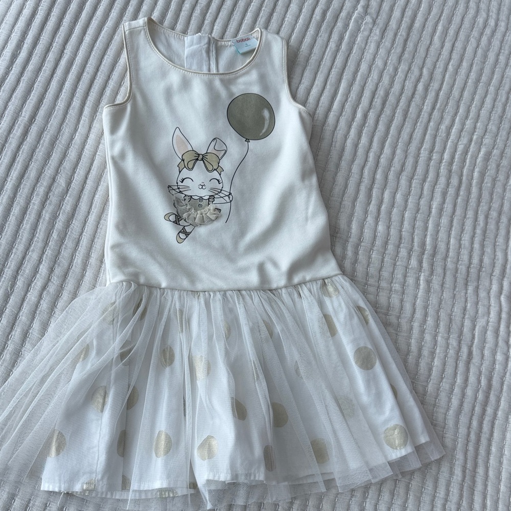 Adorable Kids Dress with Bunny and Balloon Design